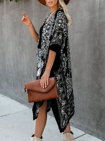 Adeline Black Teal Print Kimono